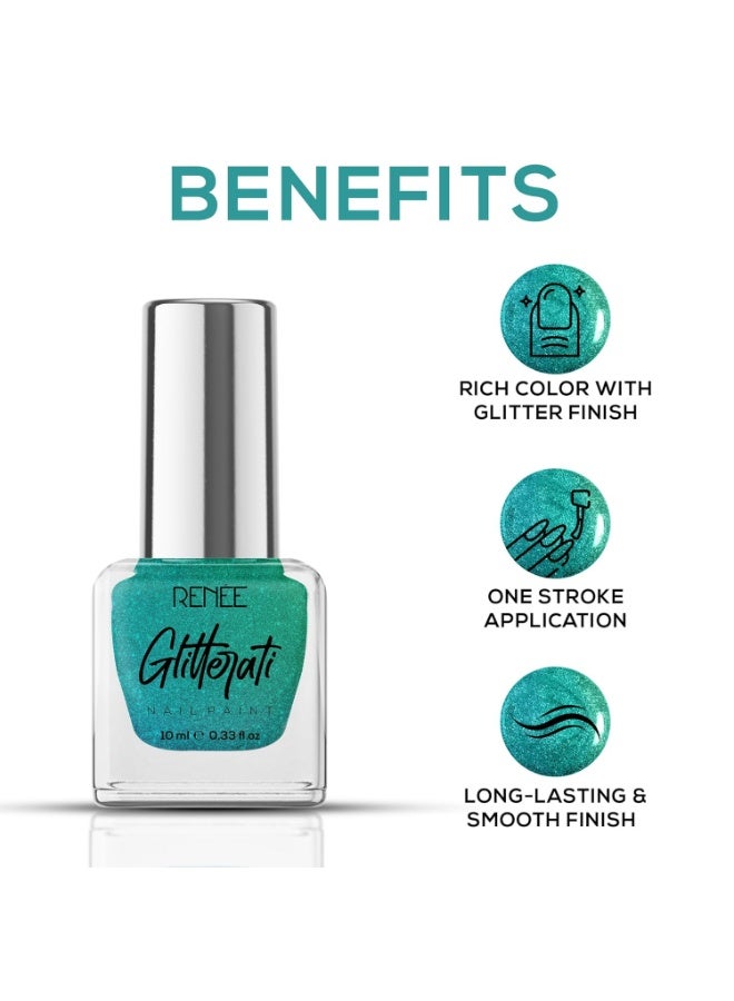 RENEE Glitterati Nail Paint- Turquoise Hue 10ml | Quick Drying, Glittery Finish, Long Lasting, Chip resisting Formula with High Glitter & Full Coverage | Acetone & Paraben Free - Image 1